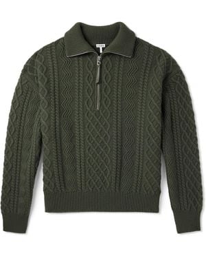 Loewe Cable-knit Wool Half-zip Rollneck Sweater - Green