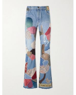 Kapital Rat Flared Patchwork Frayed Jeans - Blue