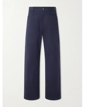 De Bonne Facture Gardian Wide-Leg Cotton-Twill Suit Trousers - Blue
