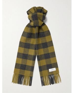 MR P. Logo-appliquéd Fringed Checked Wool And Cashmere-blend Scarf - White