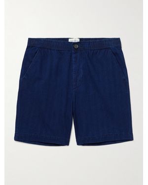 Oliver Spencer Osborne Straight-Leg Herringbone Cotton Shorts - Blue