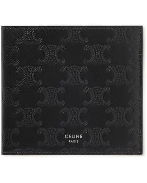 Celine Triomphe Logo-Debossed Polished-Leather Billfold Wallet - Black