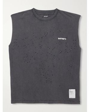 Satisfy Distressed Logo-Print Mothtech Organic Cotton-Jersey Tank Top - Grey
