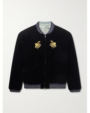Blue Blue Japan Tora Ni Fuji Reversible Embroidered Velvet And Satin Bomber Jacket - Blue