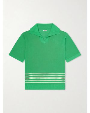 Bode Bentgrass Striped Cotton Polo Shirt - Verde