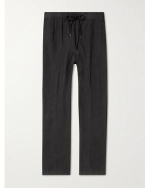 James Perse Garment-Dyed Straight-Leg Linen Drawstring Trousers - Black