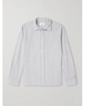 NN07 Colby 5910 Button-Down Collar Striped Organic-Cotton Oxford Shirt - Grey