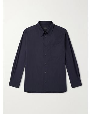 A.P.C. Malo Logo-embroidered Organic Cotton-poplin Shirt - Blue