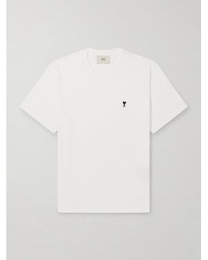 Ami Paris Logo-Embroidered Cotton-Jersey T-Shirt - White