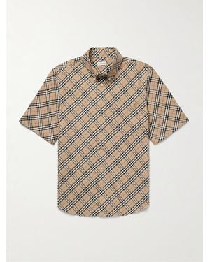 Burberry Slim-fit Button-down Collar Checked Cotton Oxford Shirt - Natural