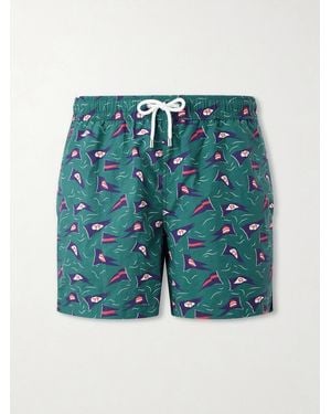 Drake's Straight-Leg Mid-Length Printed Swim Shorts - Blue