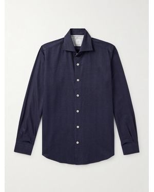 Eleventy Slim-Fit Herringbone Cotton And Lyocell-Blend Shirt - Blue