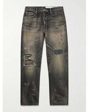 Neighborhood Savage Slim-Fit Straight-Leg Distressed Selvedge Jeans - Grey
