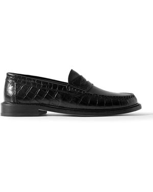 VINNY'S Yardee Croc-Effect Leather Penny Loafers - Black