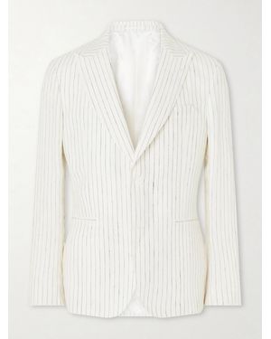 MR P. Pinstriped Linen Suit Jacket - White