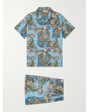 Derek Rose Ledbury 100 Printed Cotton Pyjama Set - Blue