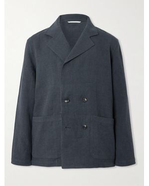 De Bonne Facture Double-Breasted Unstructured Linen And Wool-Blend Blazer - Blue