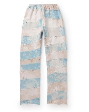 Liberal Youth Ministry Straight-Leg Bleached Distressed Cotton-Jersey And Terry Sweatpants - Blue