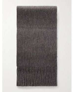 Acne Studios Vinnie Fringed Logo-embroidered Alpaca And Wool-blend Scarf - Grey