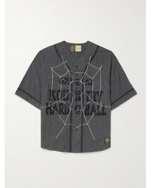 Kapital Embroidered Felt-Trimmed Cotton And Wool-Blend Shirt - Grey