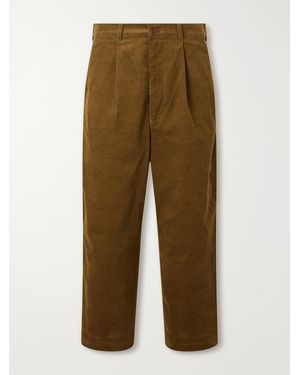 Junya Watanabe Wide-Leg Pleated Garment-Washed Cotton-Blend Corduroy Trousers - Green