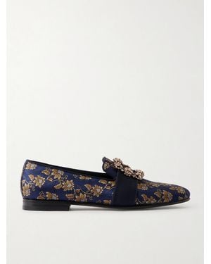 Manolo Blahnik Carlton Crystal-embellished Floral-jacquard Loafers - Blue