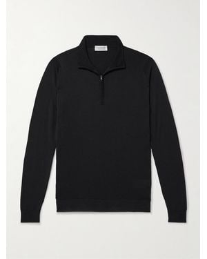 John Smedley Schmal geschnittener Pullover aus Merinowolle mit kurzem Reißverschluss - Schwarz