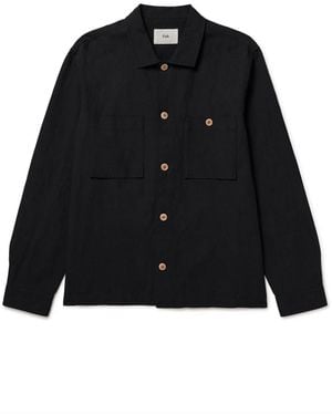 Folk Patch Linen And Cotton-Blend Overshirt - Black
