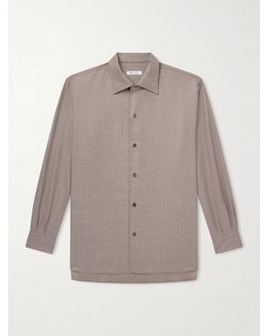 Loro Piana Franco Leather-trimmed Virgin Wool Shirt - Grey