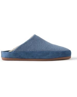 Mulo Suede-trimmed Shearling-lined Wool Slippers - Blue