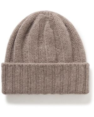 Beams Plus Ribbed Cashmere Beanie - Gray