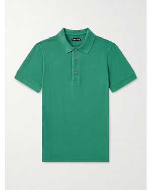 Tom Ford Slim-fit Lyocell And Cotton-blend Piqué Polo Shirt - Green