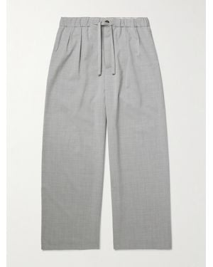 Loewe Wide-Leg Logo-Embroidered Pleated Wool Drawstring Trousers - Grey