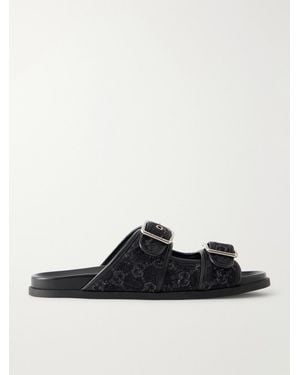 Gucci Logo-Jacquard Leather-Trimmed Canvas Sandals - White