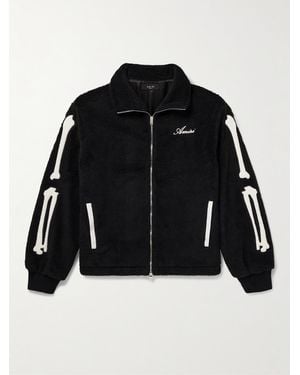 Amiri Bones Appliquéd Logo-Embroidered Fleece Jacket - Black