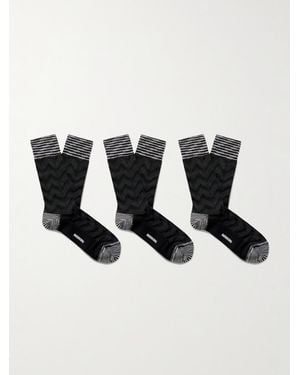 Missoni Three-Pack Crochet-Knit Cotton-Blend Socks - Nero