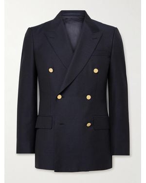 Kingsman Doppelreihiges Sakko aus Twill aus einer Woll-Mohairmischung - Blau
