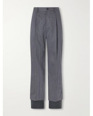 Valentino Garavani Straight-Leg Pleated Herringbone Virgin Wool Trousers - Grey
