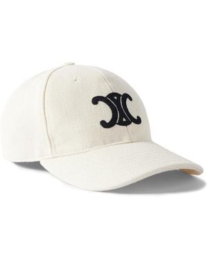 Celine Triomphe Logo-Embroidered Wool-Blend Baseball Cap - White