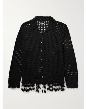 Bode Blossom Tasselled Crocheted Pima Cotton Shirt - Black