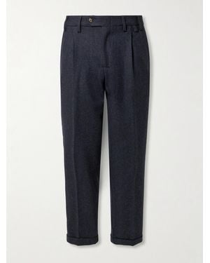 Portuguese Flannel Tapered Herringbone Brushed-Wool Pants - Blue