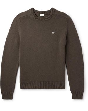 Celine Logo-Embroidered Wool And Cashmere-Blend Sweater - Brown