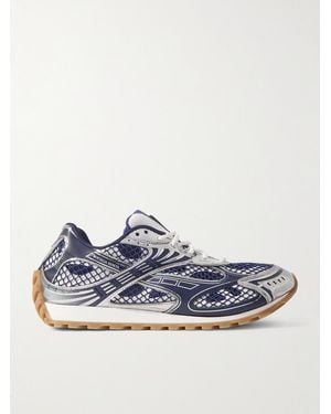 Bottega Veneta Orbit Metallic Rubber And Mesh Trainers - Blue