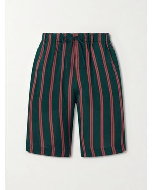 Dries Van Noten Straight-Leg Striped Twill Drawstring Shorts - Green