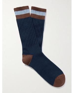 MR P. Striped Ribbed Cotton-Blend Socks - Blue