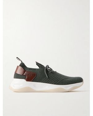 Berluti Shadow Leather-Trimmed Stretch-Knit Trainers - Green