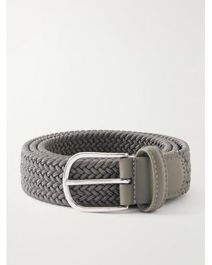 Anderson's 3.5Cm Leather-Trimmed Woven Elastic Belt - Grey
