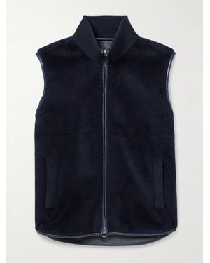 Loro Piana Ennio Leather-Trimmed Wool And Silk-Blend Fleece Gilet - Blue