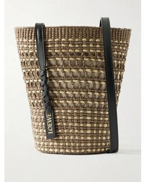 Loewe Paula's Ibiza Braid Leather-Trimmed Raffia Shoulder Bag - Brown