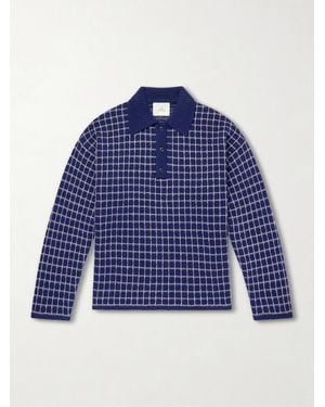 The Elder Statesman Dume Checked Cashmere And Silk-Blend Polo Shirt - Blue